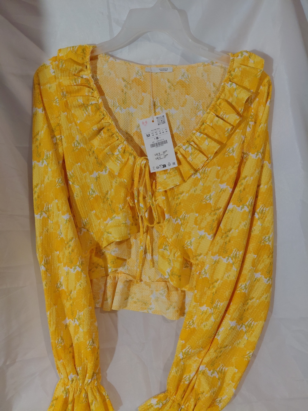 Bright Yellow Ruffle Tie-Front Blouse by Zara